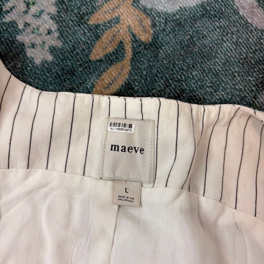 Anthropologie Maeve Blouse Womens Large White Black Striped V-Neck Linen Blend - Picture 6 of 16